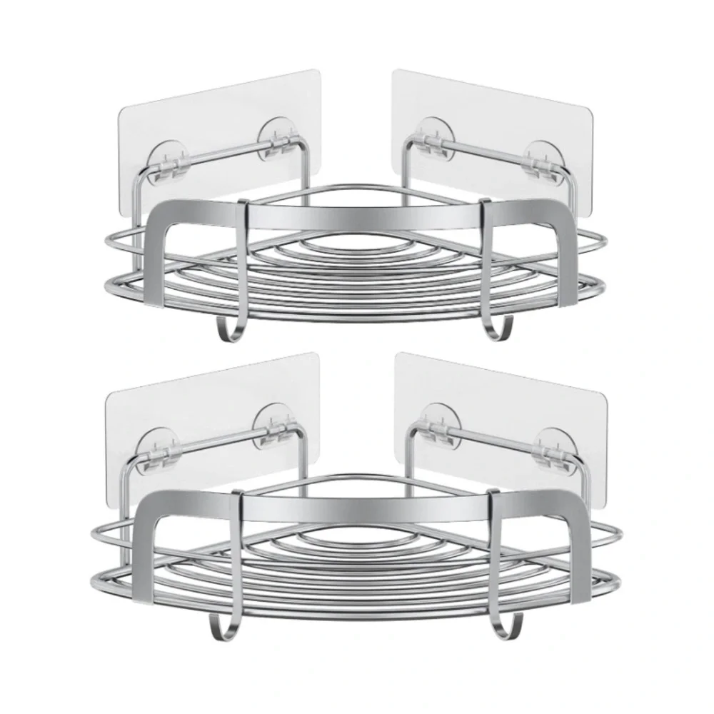 🆕  Bathroom Corner Shower Shelf, Adhesive Wall Mounted Silver